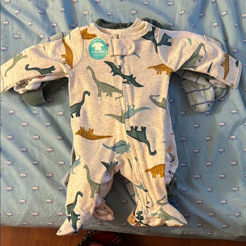 Bundle Preemie boy onsies 8- Dinosaur Print Kids One Piece etc.